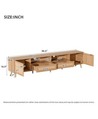 Rattan Cabinet TV Stand for TVs up to 90", Modern Farmhouse Media Console with Solid Wood Legs
