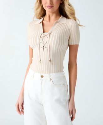 Women's Regina Short-Sleeve Polo Lace-Up Sweater
