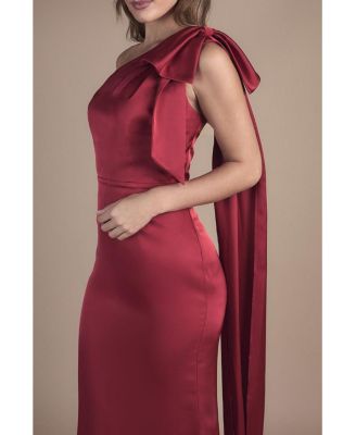 Women's Bow One Shoulder Satin Dress