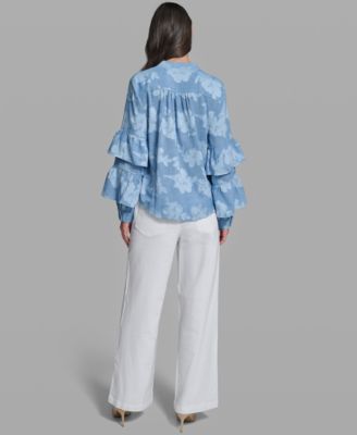 Petite Printed Mock Neck Blouse