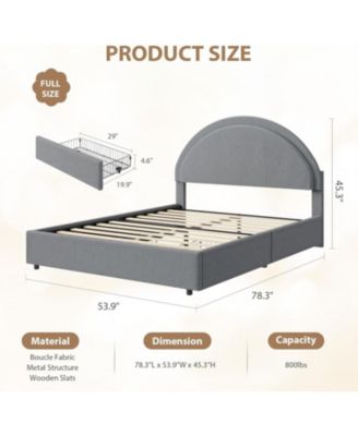 Bed Frame with Storage Drawers, Upholstered Boucle Platform, Round Headboard, Heavy-Duty, Noise-Free, No Box Spring, Grey