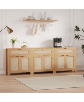 Rattan Sideboard Buffet Cabinet, Modern Farmhouses Storage Cabinet with Drawer & 2 Doors