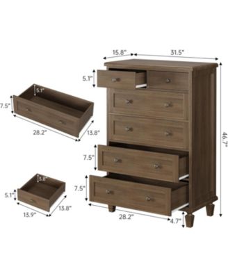 Vintage 6 Drawer Dresser with Tapered Legs, Wood Tall Chest of Drawers for Bedroom, Living Room, Entryway, Distressed Wood Finish