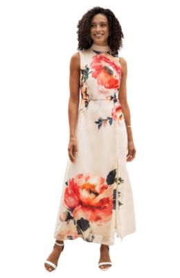 Women's Flower High Neck Maxi Dress