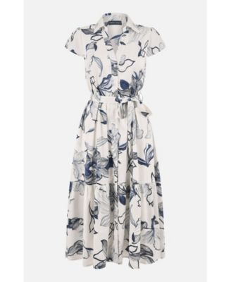 Women's Abstract Floral Midi Shirt Dress