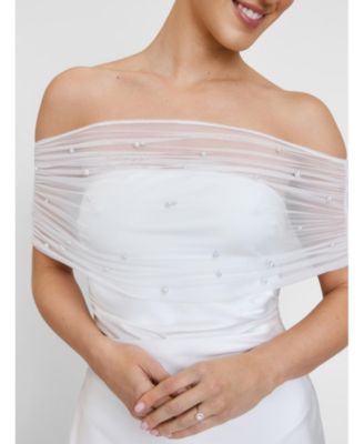 Women's Bardot Detail Beaded Satin Midaxi Dress