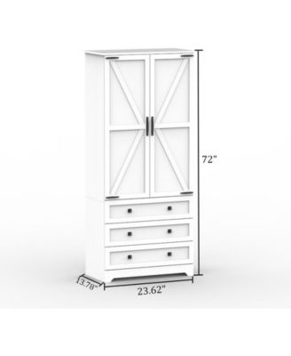 Farmhouse Kitchen Pantry Cabinet - 72" Tall Large Wood Kitchen Storage Cabinets with Adjustable Shelves & 2 Barn Doors & 3 Drawer