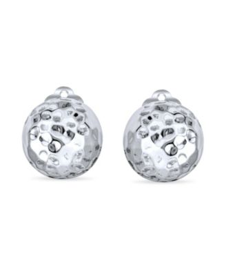 Hammered Textured Ball Button Clip Earrings .925 Sterling Silver NON-Pierced Ears