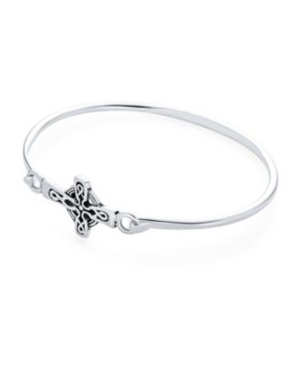 Religious Celtic Love Knot Sideways Cross Bangle Bracelet .925 Sterling Silver