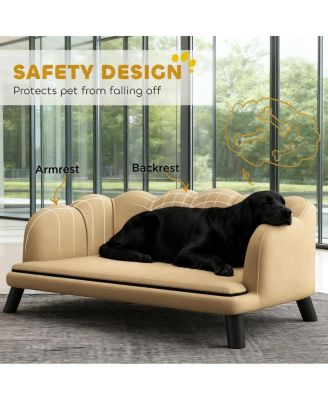 Coffee Velvet Pet Sofa with Pearl Backrest, Stylish Large Dog Couch, Removable Cushion for Medium Large Dogs