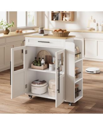 Mobile Kitchen Island Cart with Storage, 360° Rolling Wheels, Rolling Island with Drawers, Spice Rack & Handle