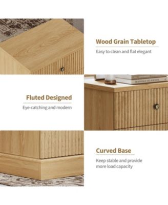 Fluted Nightstand with Drawers, Mid Century Modern Bedside Table, Light Wood Nightstand with Storage