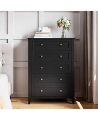 5 Drawer Dresser for Bedroom, Tall Dresser with Deep Drawers & Metal Knobs, Modern Wooden Chests of Drawers for Entryway