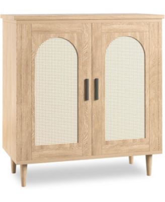Rattan Accent Sideboard Console Table for Hallway Dining Room Kitchen with Adjustable Storage