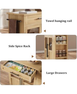 Mobile Kitchen Island Cart with Storage, 360° Rolling Wheels, Rolling Island with Drawers, Spice Rack and Handle