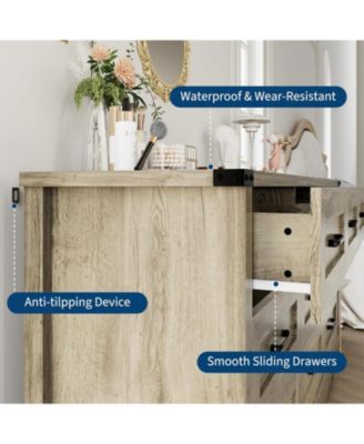 Drawer Dresser for Bedroom, Farmhouse Tall Wooden Chest of Drawers with Mid Century Modern Style