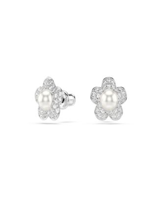 Ariana Grande x Rhodium Plated Mother of Pearl Flower Stud Earrings