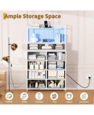 Rustic Dresser for Bedroom with Charging Station, App Controlled RGB LED, Tall Dresser Storage Organizer with 11 Fabric Drawers