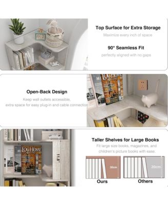 5 Tier L-Shaped Corner Bookshelf, Wooden Open Display Stand and Storage Rack with Anti-Drop Panels for Living Room or Home Office