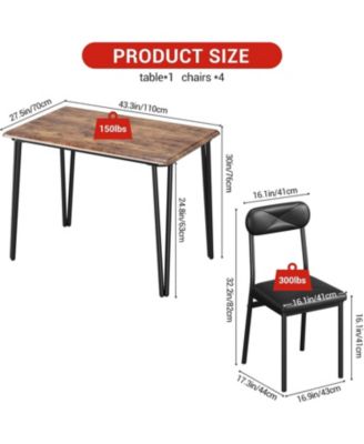 5-Piece Square Dining Set for 4, Metal Frame Table & Upholstered Chairs, Retro