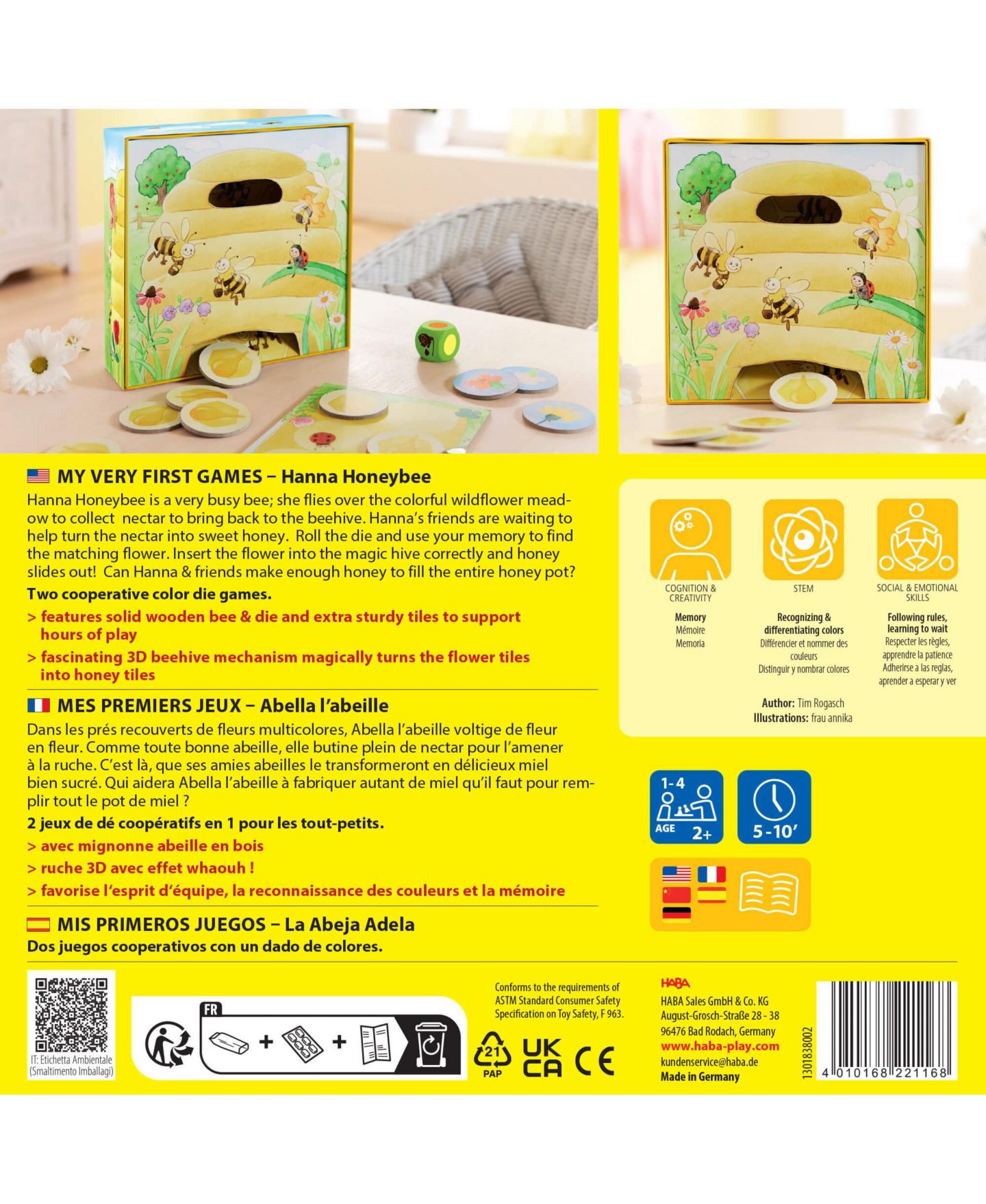 Детские настольные игры Haba Hanna Honeybee Cooperative Matching 10-Piece Board Game, Ages 2+, цвет: Mutli — фото 7