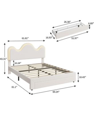 Queen Bed Frame Adjustable Upholstered Headboard Storage Drawers Boucle Lamb Fleece Led Kids Bed Wood Slats