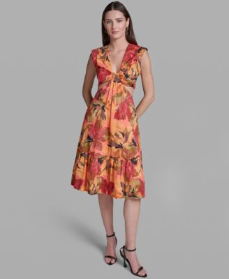 Women's Printed V-Neck Midi Dress