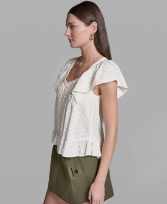 Women's Multi Layer Ruffles Flutter-Sleeve Top