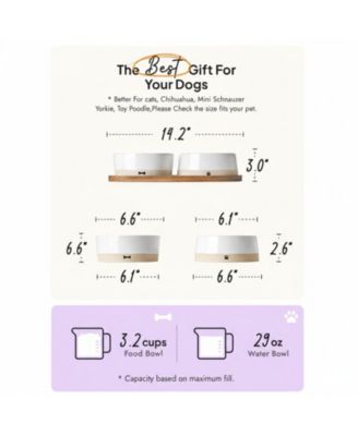 Ceramic Dog Bowls Set with Wood Tray Food Water Non-Slip Stable Farmhouse Style