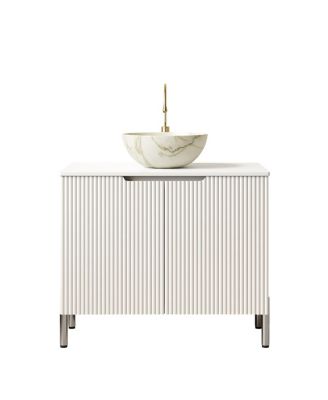 30" Freestanding Bathroom Vanity with Carrara Marble Top, Ceramic Bowl Sink & Double Door Storage Cabinet