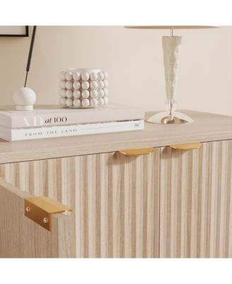 Fluted Cabinet with Storage Buffet Sideboard with Adjustable Shelves and Gold Handles for Living Room Entry and Kitchen Natural
