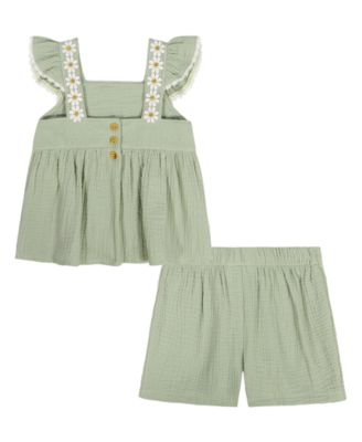 Girls' 2T-6X Crinkled Muslin Daisy Trim Tunic and Wrap Shorts, 2-Piece Set