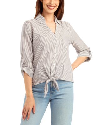 Women's Striped Tie-Front Button-Up Shirt
