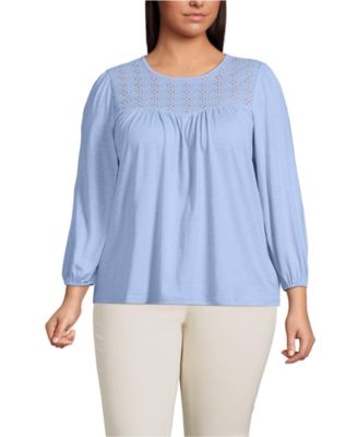 Plus Size 3/4 Sleeve Eyelet Mix Flowy Top
