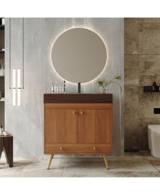 30" Freestanding Bathroom Vanity with Faux Marble Top, Ceramic Sink, Soft Close Storage for Small Bathrooms