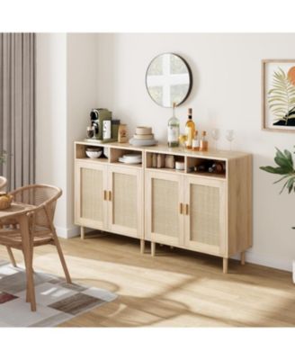 2 Pack Rattan Sideboard Buffet Cabinets, Sideboard Cabinets with 2 Doors, Modern Accent Storage Console Tables, for Dining Room, Entryway