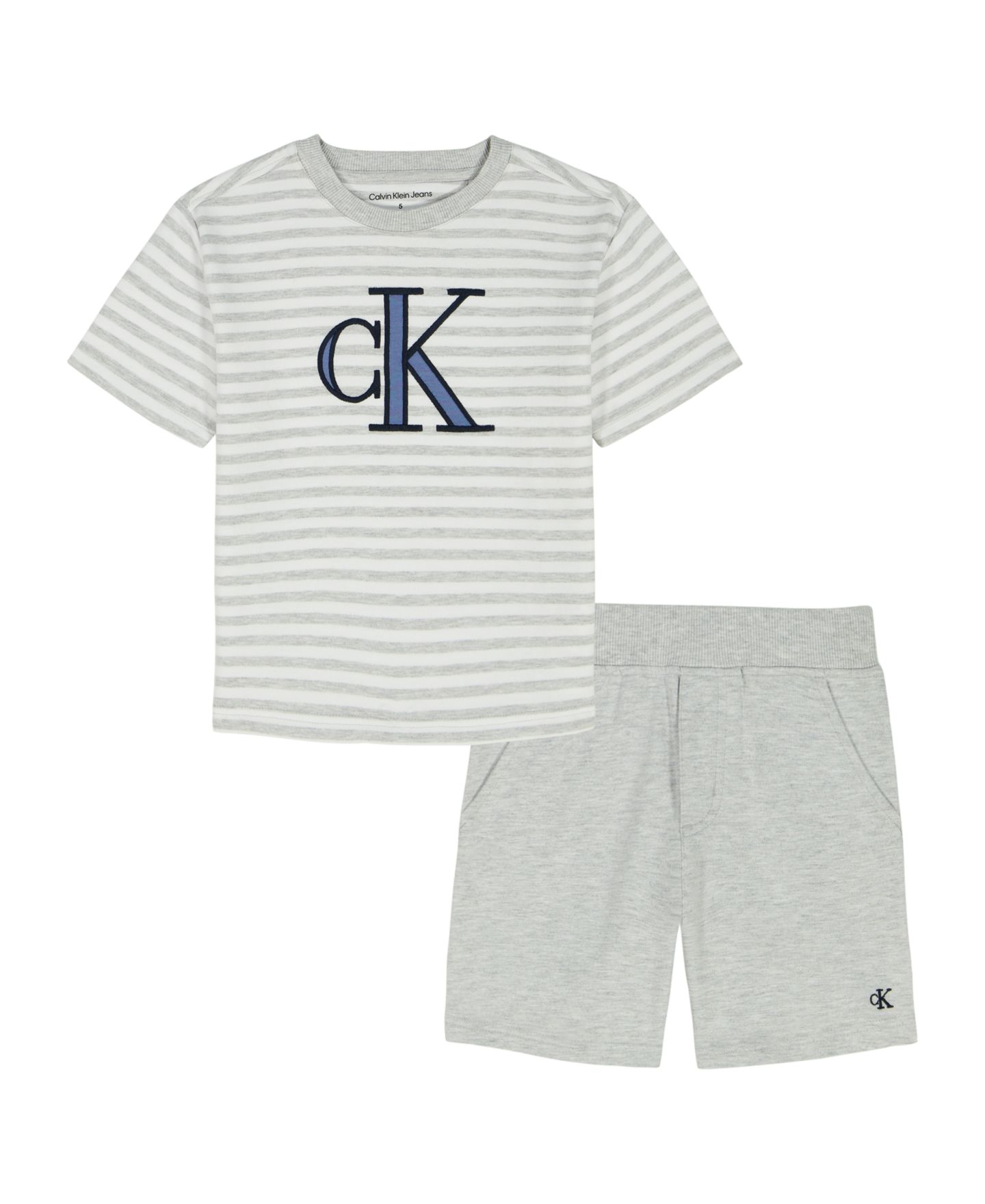 Детский комплект Calvin Klein: полосатая футболка Relaxed и шорты-карго из футера, 2T-7, цвет: Серый — фото 5
