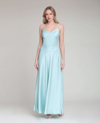 Women's V-Neck Laced-Up Bias Cut Gown Dress