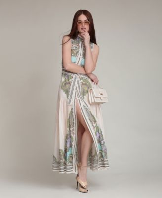 Women's Paisley Mock Neck Maxi Dress