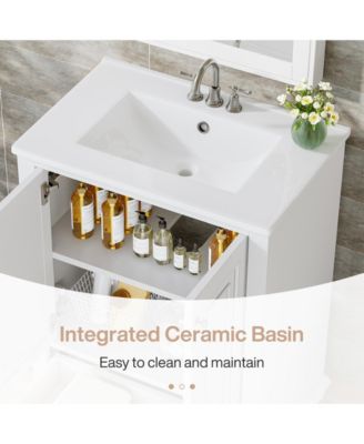 24" Modern Freestanding Solid Wood Bathroom Vanity with Ceramic Sink, Adjustable Shelf Storage, Soft-Close Cabinet & Drawer
