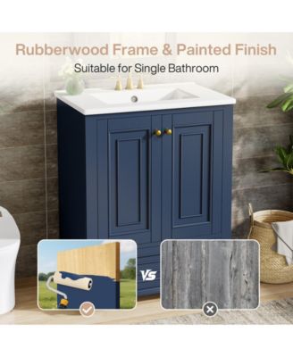 24" Modern Freestanding Solid Wood Bathroom Vanity with Ceramic Sink, Adjustable Shelf Storage, Soft-Close Cabinet & Drawer