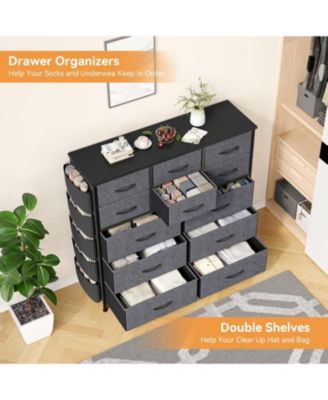12 Drawer Dresser with Fabric Bins,Fabric Storage Tower,Closet Organizers and Storage for Bedroom,Hallway&Entryway,Wood Top Chest of Drawers