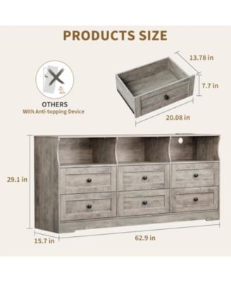 6 Drawer Dresser with RGB Lights & Power Outlet, Wood TV Stand Storage Cabinet for Bedroom, Living Room