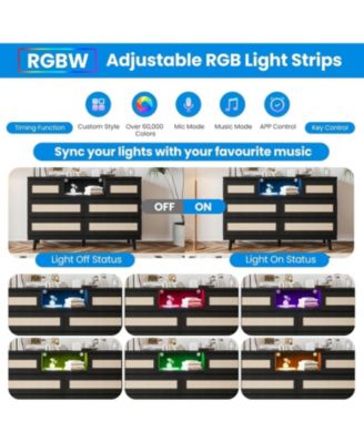 6-Drawer Rattan Dresser with LED & Charging Ports, Farmhouse