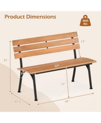 47 Inch Patio Acacia Wood Bench with Sturdy Metal Frame
