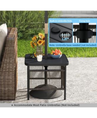 Outdoor Side Table with Umbrella Hole and Storage Shelf