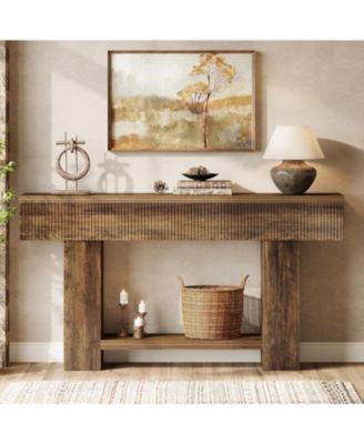 2-Tier Console Table, 55-Inch Farmhouse Entryway Table, Rustic Wood  Sofa Table