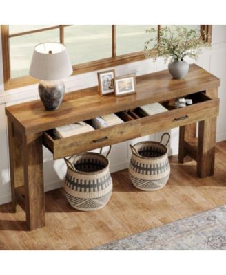63" Console Table with 2 Drawers, Farmhouse Entryway Table with H-Shaped Sturdy Legs