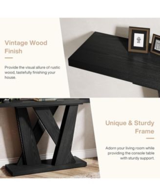 55-Inch Farmhouse Console Table, Entryway Table with Geometric Base, Narrow Sofa Table Rustic Wood Hallway Table