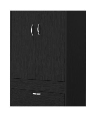 Black Wengue Finish Tarento Armoire with 2 Drawers Double Door Cabinet Hanging Rod